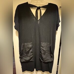 Black V-Neck Tunic Dress with Pockets